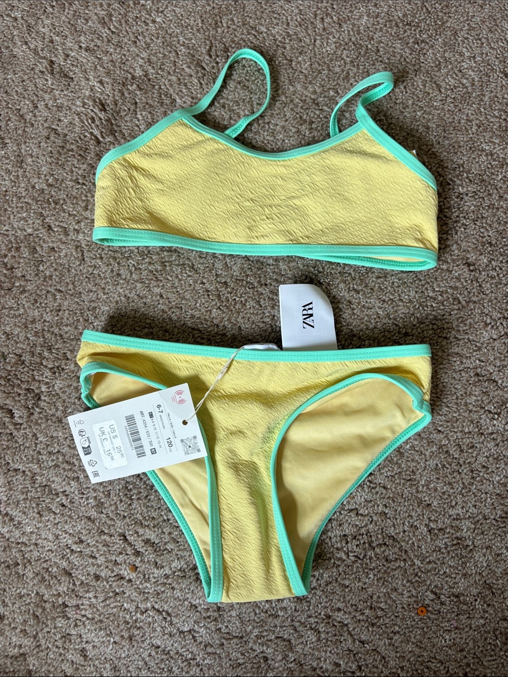 Zara Yellow Bikini Bottoms with Mint Trim